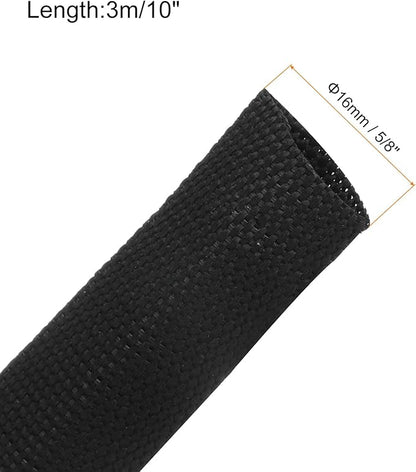 MECCANIXITY Braided Cable Sleeves Heat Shrinkable Fabric Sleeving, 5/8" 10ft Black 2:1 Ratio Heat Shrinkable Cord Protector for Harness Cable, Network Cable Protection, Cable Management