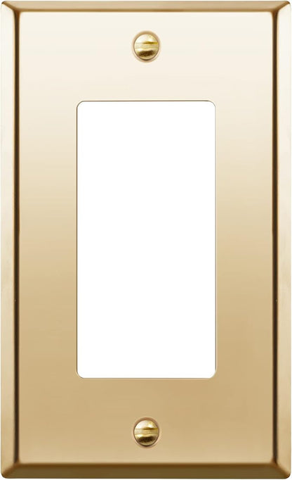 ENERLITES Decorator Switch or Outlet Metal Wall Plate, Stainless Steel Outlet Cover, Corrosion Resistant, Size 1-Gang 4.50" x 2.76", Stainless Steel 201, 7731-PB, Polished Brass, Gold