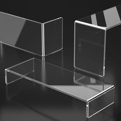 HIIMIEI Acrylic Display Riser, 6 Pcs 12" Large Acrylic Risers, Thickened to 5mm Clear Rectangular Display Shelf for Cupcake Stand, Tiered Display Stand for gemstone, curio, figurines, Collectibles