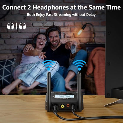 1Mii B06TX+ Long Range Bluetooth 5.2 Transmitter for TV/PC/Projector to 2 Wireless Headphones/Speakers, Bluetooth Adapter for TV w/Screen Display, Plug n Play, aptX Low Latency & Adaptive & HD Audio