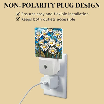 PODMemory Daisy Stained Glass Night Lights Plug into Wall for Room, Daisy Night Light LED for Bedroom