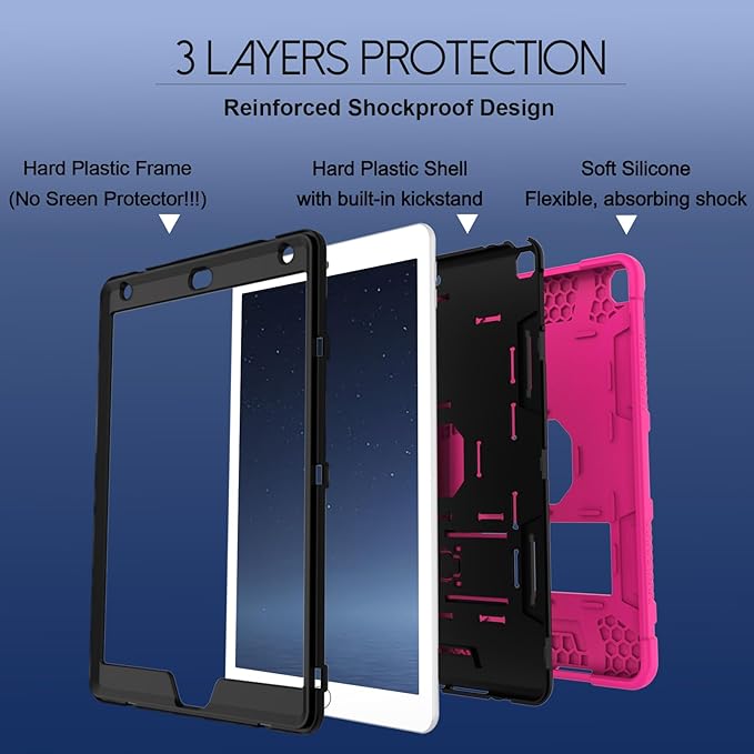 Rantice Case Compatible with iPad 9th Generation Case, iPad 8th Generation, iPad 7th Generation, Hybrid Shockproof Rugged Drop Protective Case with Kickstand for iPad 10.2'' (Rosepink+Black)
