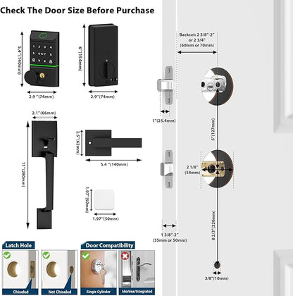 CINOP Smart Locks for Front Door with Handle Set, App Control, WiFi Front Door Lock Electronic Screen+WiFi Gateway, Keyless Entry Door Lock Fingerprint Deadbolt, Auto Lock (Black)