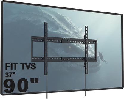 WALI TV Wall Mount Bracket for 37-90 Inch Flat Curved TVs up to 165 lbs, Low Profile Wall Mount Holds Your TV 1.1 Inch from The Wall, Mounting Holes up to 600x400mm (TTM-2), Black