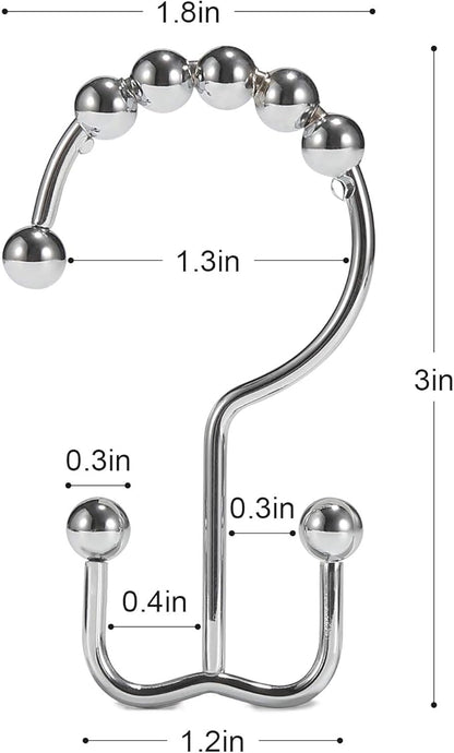 Shower Curtain Hooks, Goowin Shower Curtain Rings, Stainless Steel Shower Curtain Hooks Rust Proof Free Sliding Double Shower Hooks for Curtain, Shower Curtains & Liners (Chrome)