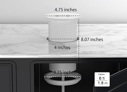 MAZZGOFOR Pop up Outlet - 4-inch Hole,4-AC Outlet,20W USB C,15W Wireless Charging,2-USB Port,Desktop Recessed Grommet Power Outlet for Kitchen Island Countertop,6 ft Cable,White