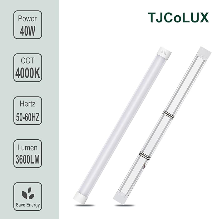 colmeguna 8 Packs 4FT LED Batten Light, Ultra-Thin Slim Ceiling Surface Mounted Light, 40W, 4000K, IP20, LED Ceiling Lamp for Garage, Shop, Hallway, Office, Market