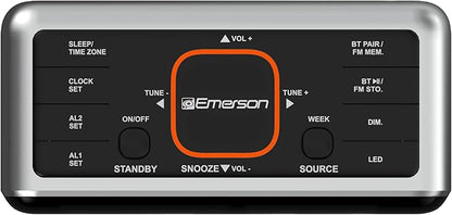 Emerson CKS1521-A SmartSet Bluetooth Dual Alarm Clock Radio with 1.4” Orange LED Display, Auto Time-Set, USB Phone Charger, FM Radio, AUX Input, Auto-Dimmer & Orange Accent Light