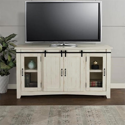 Martin Svensson Home Rustic 65” Solid Wood TV Stand with Storage, All Antique White