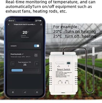 MHCOZY WiFi Temperature Controller Sensor Module, Tuya app Wireless Remote 16A Smart Switch with Energy Consumption Monitoring,Compatible with Alexa Google