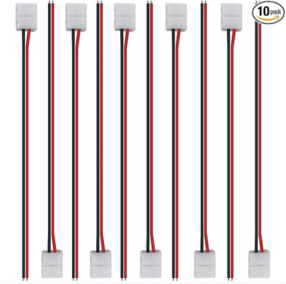 LightingWill 10pcs Pack Strip Wire Solderless Snap Down 2Pin Conductor LED Strip Connector for 8mm Wide 3528 2835 Single Color Flex LED Strips