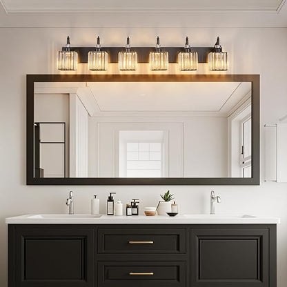 BBLLWJ Crystal Vanity Lights - Black, 6 Light Bathroom Vanity Light with Crystal Fixture, Modern Style for Bathroom Mirror