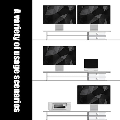 FENSULN Dual‑Tier Monitor Stand Riser with Drawers, Desktop Organizer Shelf Storage for Computer Screen 2 Monitors, Supports for PC Computer Monitor, Printer, Heavy TV Riser Brown and Black
