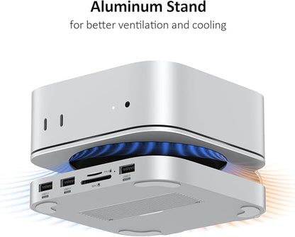Akyyajaure Mac mini Hub: 9 in 1 Aluminum Stand & Dock for Mac mini M4 Pro with M.2 NVMe SSD Enclosure, 10Gbps USB-A*2, SD/TF Card Readers, USB 2.0