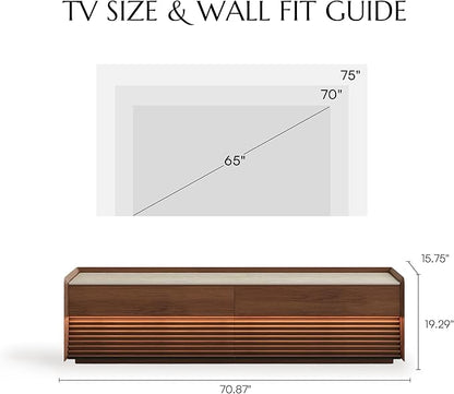 POVISON Fully-Assembled Mid Century Matte Sintered Stone TV Stand, 70.87" Wood Media Console with Adjustable LED Light, Entertainment Center with Storage for Living Room