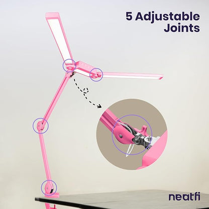 Neatfi LED Desk Lamp, Dimmable Desk Light with 360 SMD LEDs, 30W, CRI 95, Adjustable Color Temperature, Task Lamp for Home, Office, and Workbench (CCT, Pink, 41 Inches)
