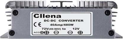 Cllena DC 40V-90V to 12V Converter Voltage Regulator Reducer 48V 60V 72V Step Down to 12V 40A 360W Converter Waterproof Buck Transformer Power Supply for Golf Cart Club Car LED Light