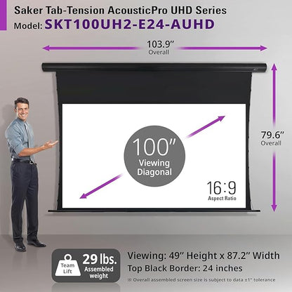 Elite Screens Saker Tab-Tension AcousticProUHD RC1 Kit, 100-INCH 24" Drop Acoustically Sound Transparent Projector Screen, SKT100UH2-E24-AUHD