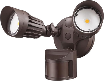 LEONLITE COB LED Security Light, Motion Sensor Outdoor Lights, Dusk to Dawn, 100-277V, ETL Listed, Adjustable Heads, Motion Detector Flood Light for Outside, IP65 Waterproof, 5000K Daylight, Bronze