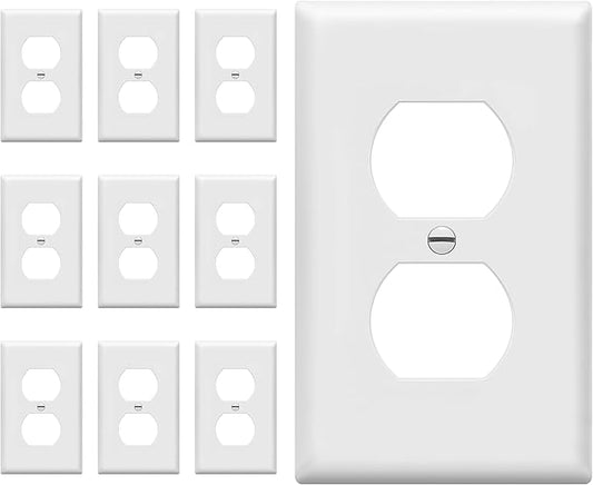 ENERLITES Duplex Wall Plates Kit, Electrical Outlet Covers, Standard Size 1-Gang 4.50" x 2.76", Unbreakable Polycarbonate Thermoplastic, Electric Receptacle Plug Covers, 8821-W-10PCS, White, 10 Pack