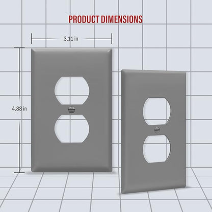 ENERLITES Duplex Receptacle Wall Plate, Electrical Outlet Covers, Gloss Finish, Mid-Size 1-Gang 4.88" x 3.11", Polycarbonate Thermoplastic, UL Listed, 8821M-GY-10PCS, Gray, 10 Pack, 10 Count