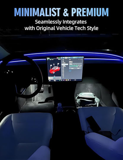 MAIMEIMI Ambient Light with Blind Spot Warning LED Compatible for Tesla Model Y (2020-2024) & 3 (2021-2023) AMD Interior Lights Strip for Tesla Custom Color Modes Neon Light Kit Plug-and-Play