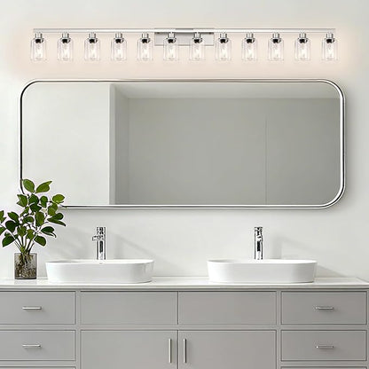 DIKAIDA Brushed Nickel Bathroom Vanity Light, 12 Light Brushed Nickel Bathroom Lighting fixtures Over Mirror, Brushed Nickel Bathroom Vanity Lights Wall Lighting for Mirror Bedroom, Living Room