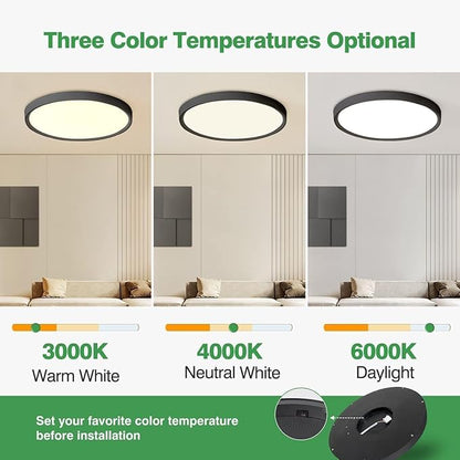 6PK 15.8 Inch LED Flush Mount Ceiling Light Black, 32W, 3480LM, 3000K/4000K/6000K CCT Selectable, Round Flat Panel Light Low Profile Ceiling Light Fitures for Hallway, Kitchen, Bedroom, Laundry Room