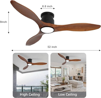 revoici 52Inch Wood Ceiling Fans with Lights and Remote Control, Indoor Outdoor Ceiling Fans Farmhouse, Low Profile Ceiling Fan with Light Timing 6 Speeds 3 Color Light Memory Lighting Reversible