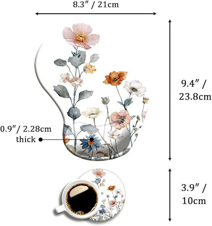 Ergonomic Mouse Pad with Wrist Support,Mouse Pad with Wrist Rest and Coaster Set,Office Supplies Non-Slip Mouse Pads for Desk, Non-Slip Comfortable,Watercolor Floral