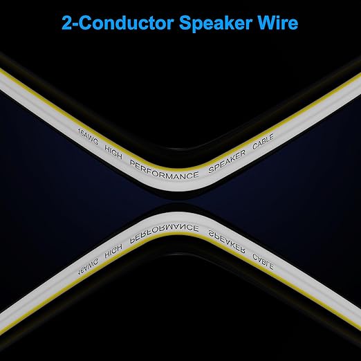 Mygatti 14AWG Speaker Wire 25 FT, 14/2 Gauge Audio Speaker Wire, for Car Speakers Stereo, Home Theater, Automotive Wire, White Jacket with Yellow Polarity Marker, CCA, 2 Conductors Electrical Wire