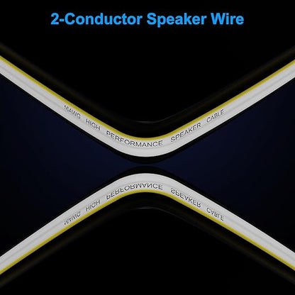 Mygatti 16AWG Speaker Wire 250 FT, 16/2 Gauge Audio Speaker Wire, for Car Speakers Stereo, Home Theater, Automotive Wire, White Jacket with Yellow Polarity Marker, CCA, 2 Conductors Electrical Wire