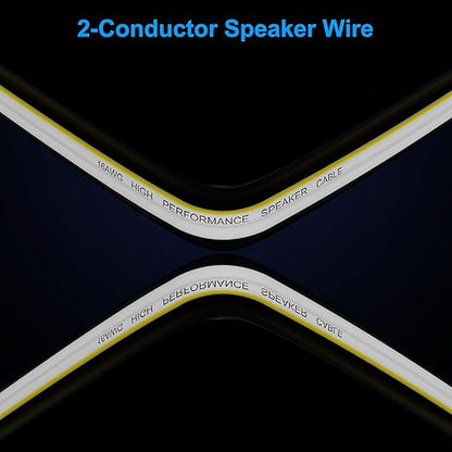Mygatti Speaker Wire 50 FT, 16/2 Gauge Audio Speaker Wire, for Car Speakers Stereo, Home Theater, Automotive Wire, White Jacket with Yellow Polarity Marker, 16AWG CCA, 2 Conductors Electrical Wire