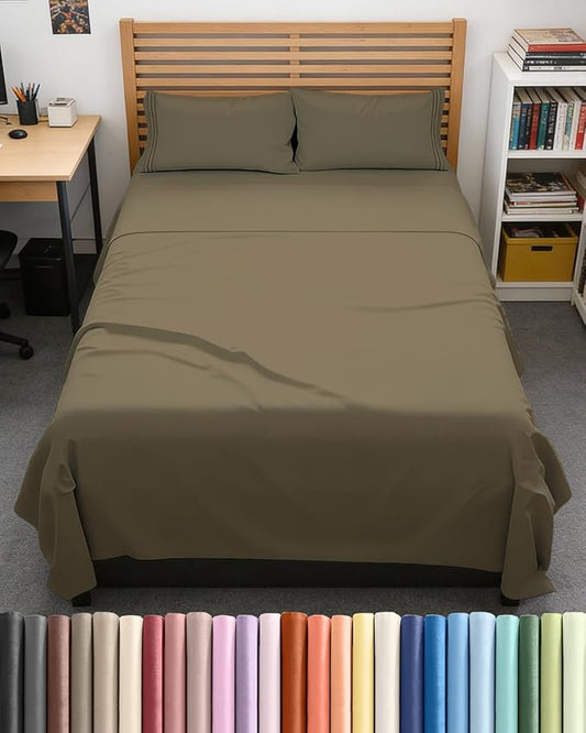 Full XL Bed Sheet Set - 4 Piece Extra Long Extended Full XL Sheets - Soft, Breathable & Cooling - Fits 8" to 16" Mattress with Deep Pockets - 54" x 80" - Easy-Fit, Wrinkle and Fade Resistant - Khaki