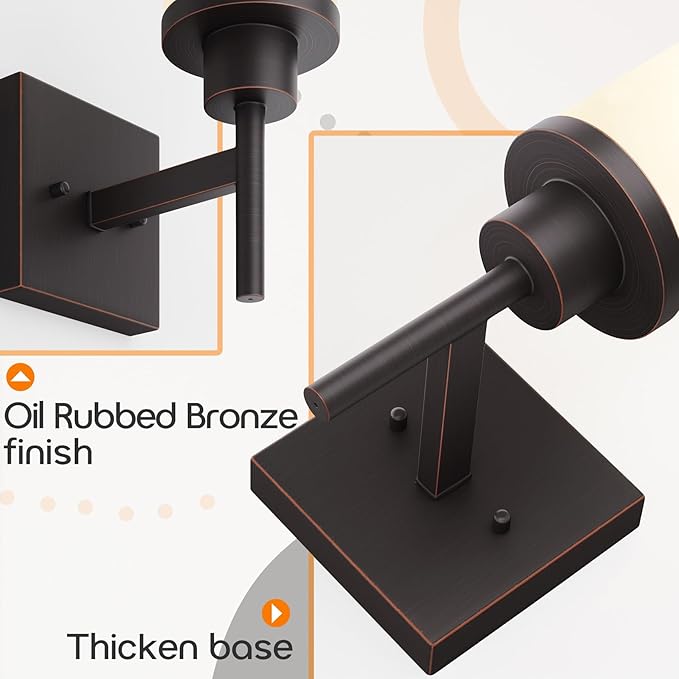 AONEON Wall Lights Over Mirror Bathroom Vanity Light Fixtures with White Frosted Glass Shade, Wall Sconces for Porch, 2 Pack Oil Rubbed Bronze T001ORB-L1-P2