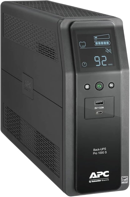 APC UPS Back-UPS Pro, 1000VA Sinewave UPS Battery Backup & Surge Protector, LCD, AVR, BR1000MS