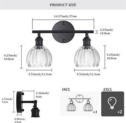 Shenmoyl Bathroom Light Fixtures, 2-Light Black Vanity Wall Light Over Mirror with Clear Tulip Glass Shade for Bedroom Living Room (Bulb Not Included)