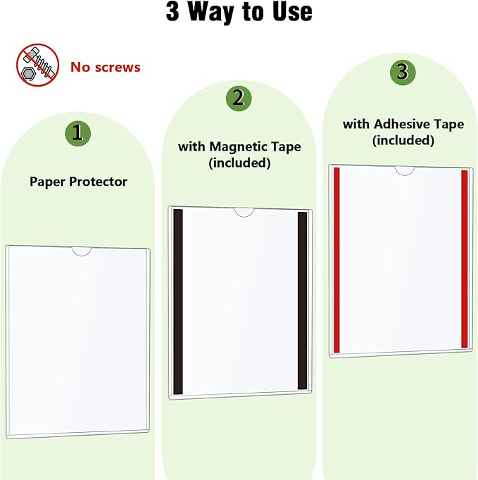 Mutualsign 10 Pcs Wall Sign Holder 8.5"x11" Magnetic Sign Holder, Rigid Print Protectors with Adhesive & Magnetic Tapes, Wall Mount Plastic Paper Holder for Office Store Home Window Display (Clear)