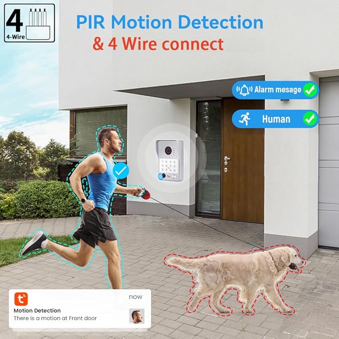 Wired Video Door Phone Apartment Intercom System,7 Inch Touch Monitor with 1080P HD Camera Doorbell,Supporting 5 in 1 Unlocking,Minitoring Motion Detecting for Home Villa,Tuya (1 doorbell + 2 monitor)