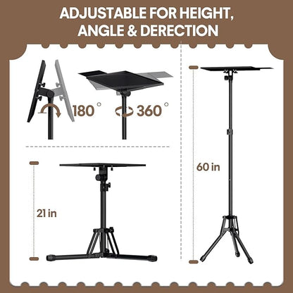 KOOV Projector Stand Adjustable Height 20" to 61", Foldable Projector Tripod Stand with Mouse Tray & Phone Holder, Portable Laptop Floor Stand for Office Home Stage Studio DJ Racks Podium Stand