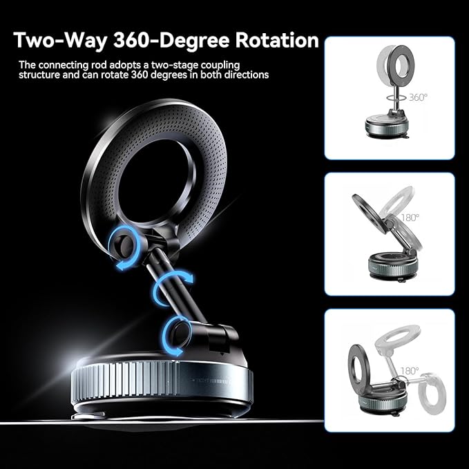 Upgraded Nano Gel Magnetic Phone Holder, 360° Rotation Vacuum Suction Cell Phone Mount for Magsafe,Strong Suction Adjustable Phone Car Mount Foldable Stand for iPhone 12-16 Series(Not Charge Phone)