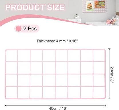 PATIKIL 16"x8" Wire Grid Panel, 2 Pack Board Photo Pictures Memo Display Grid Panels Hanging Organizer Wall Decorative Panel for Home Office Wedding, Pink