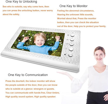toncont 7 Inches Video Doorbell Intercom System, Video Door Phone System, Wired Video Doorphone Kits, Unlock, Dual-Way Intercom for Home Villa House Office Apartment (Silver)