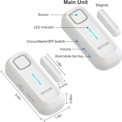 DAYTECH Freezer Door Alarm with Delay 1/2/3/4 mins When Left Open Window Chime Close Doors Reminder Refrigerator Door Alarm 0 to 120 dB for Fridge Home Store Office 2 Sets White