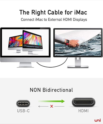 uni USB C to HDMI Cable 3ft 4K@60Hz, ONE-Way USB Type-C to HDMI Braided Cable (Thunderbolt 3/4 Compatible) with MacBook Pro/Air 2023, iPhone 15 Pro/Max, Samsung S24, Chromebook and More