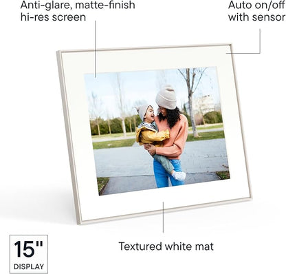 Aura Walden 15" WiFi Digital Picture Frame | Wirecutter's Best Digital Frame for Gifting | Send Photos from Your Phone | Quick, Easy Setup in Aura App | Free Unlimited Storage | White Clay