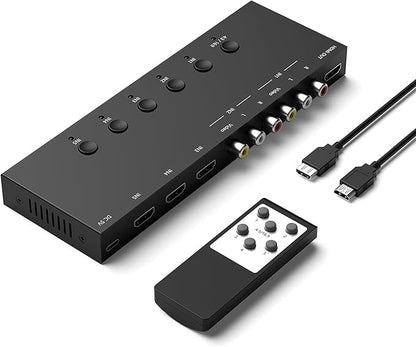ZUZONG 2 AV to HDMI Converter + 3 HDMI2.0 Switcher(2 in 1) 2 Way RCA Composite to HDMI Adapter Support 4:3/16:9 Switching for N64 NGC WII Xbox PS2/3/4/5 DVD Xbox Series/ONE Switch/OLED