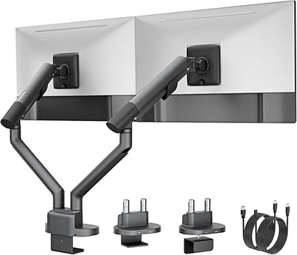 monTEK Dual Monitor Stand Mount with USB for Up to 35" Screens, Each Arm Holds Max 24.3lbs, Full Motion Adjustable Monitor Arm Desk Mount with C-Clamp/Grommet, VESA 75/100mm, Space Gray, MA1010UCDG-D