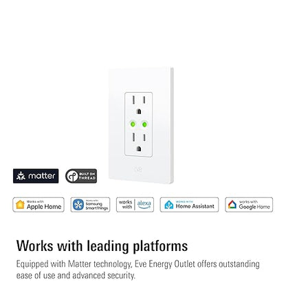 Eve Energy Outlet (Matter) 3-Pack – Smart Outlet & Power Meter, App & Voice Control, No Bridge, Thread, Works with Apple Home, Alexa, Google Home, SmartThings, 100% Privacy, Requires Thread Router
