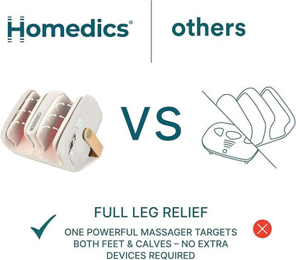 Homedics Luxe Comfort Foot Massager & Calf Massager with Heat, Shiatsu, Deep Kneading, Air Compression, Circulation Boost, Relaxation, Adjustable Modes, Post-Workout Recovery